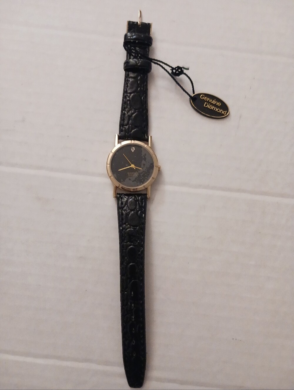 New Genuine Diamond Quartz Watch Men’s Still Has Factory Film On Dial